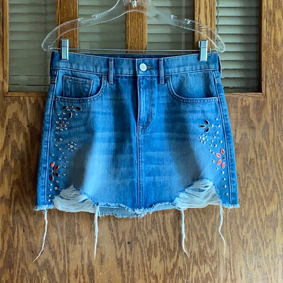 Express Dresses & Skirts - EXPRESS distressed jean mini skirt w/beading NWOT
